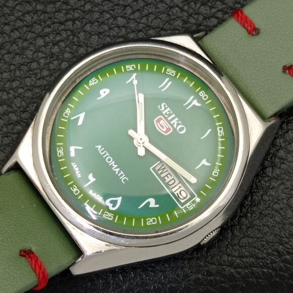 Vintage 1979 Seiko Automatic Mens Silver Watch W/daydate & Arabic accents - Picture 6 of 8